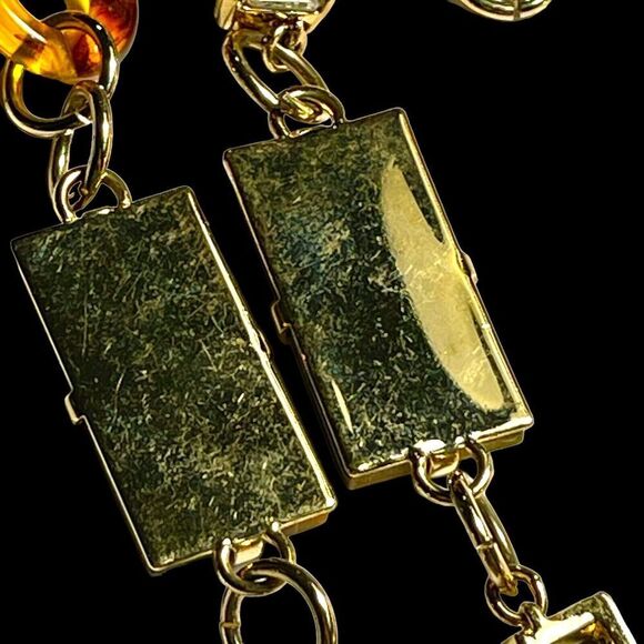 Ann Taylor Chunky Gold Tone Faux Tortoise Acrylic Tiger Eye Rhinestone Necklace - Picture 7 of 7